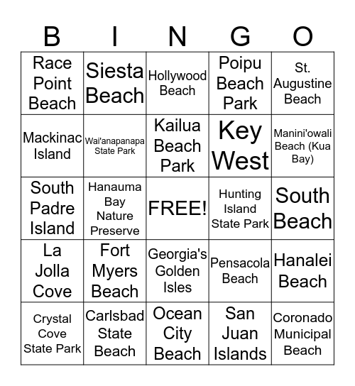 Best Beaches & Islands - USA Bingo Card