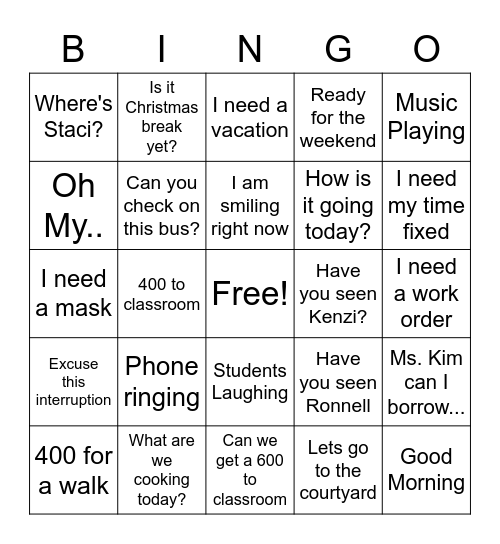 Things at Levy you hear Bingo Card