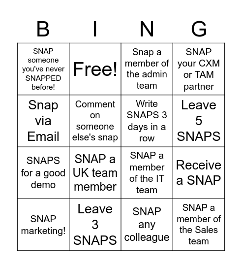 SNAP Bingo Card Bingo Card