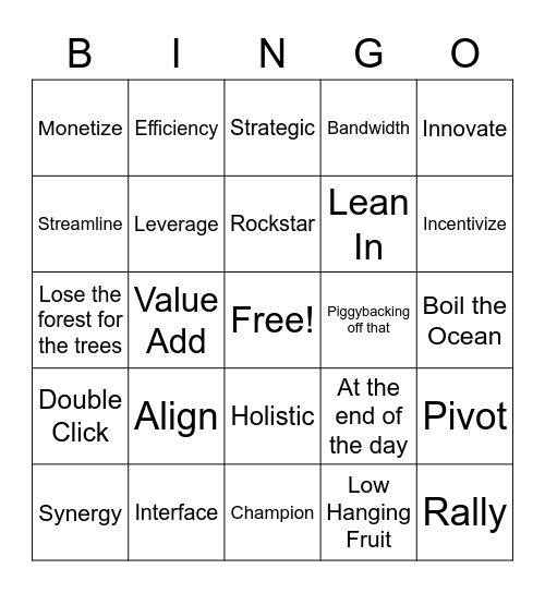 Tech Bro Bingo Card