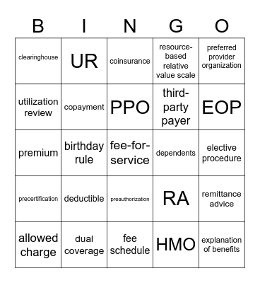 Ch. 17 Insurance and Billing Bingo Card