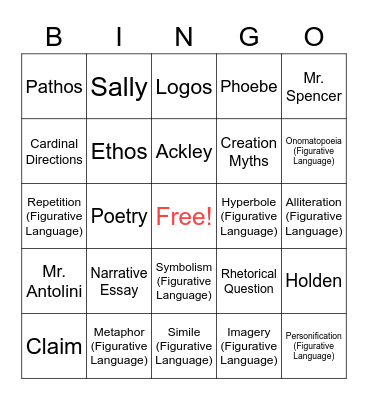 Junior English BINGO Card