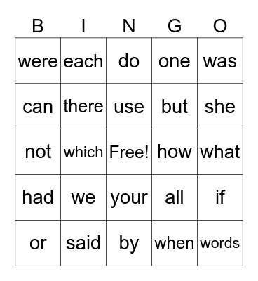 Sight Words (26-50) Bingo Card