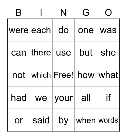 Sight Words (26-50) Bingo Card