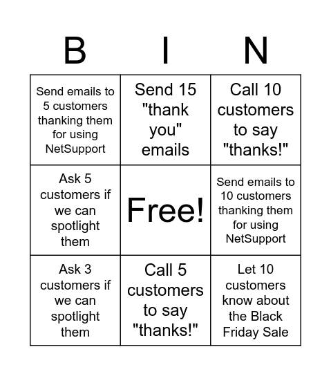 Customer Appreciation Card Bingo Card