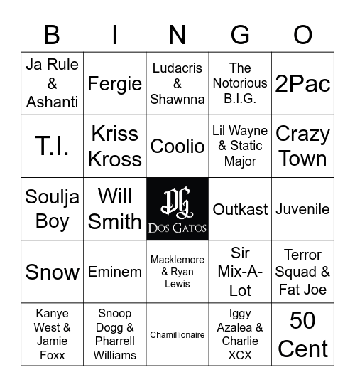 v80 Top Hip Hop Bingo Card