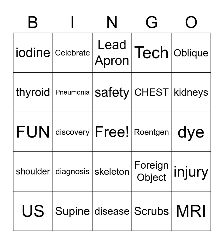 Rad Tech Week 2021 Bingo Card