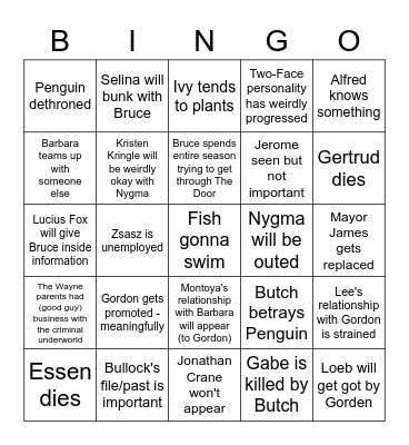 Gotham S2 - Tyrone Bingo Card