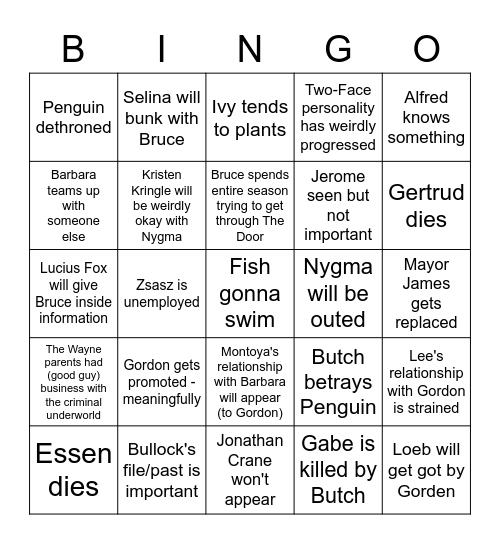 Gotham S2 - Tyrone Bingo Card