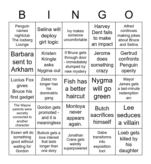 Gotham S2 - Terence Bingo Card