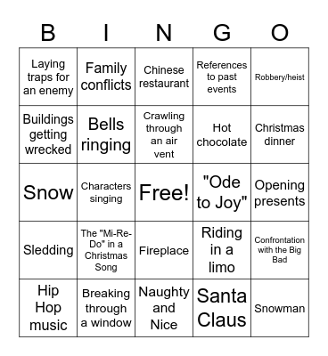 Hawkeye Christmas Movie Bingo Card