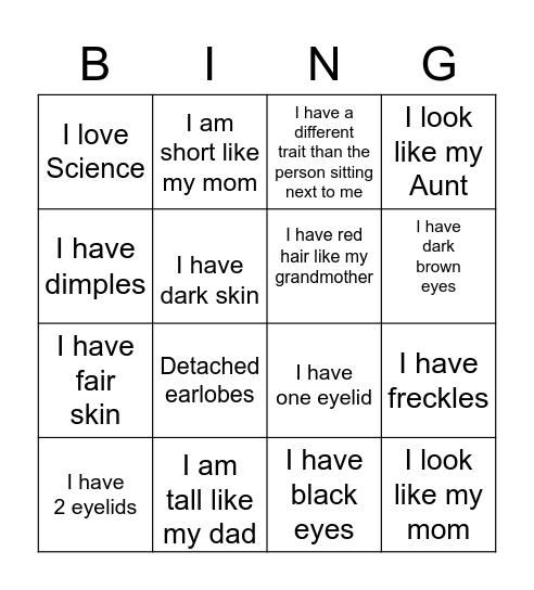 My Traits Bingo Card