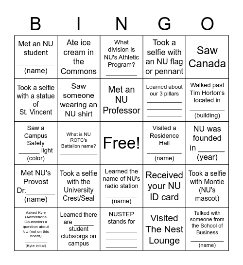 NUSTEP Bingo Card