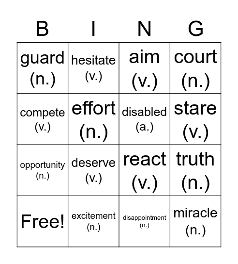 B3U4 Bingo Card