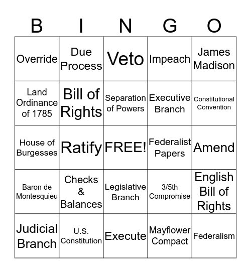 Forming A Government Bingo Card