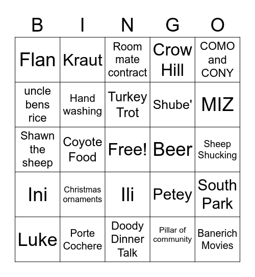 Banerich Bingo Card