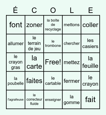 REC 2021  school bingo Card