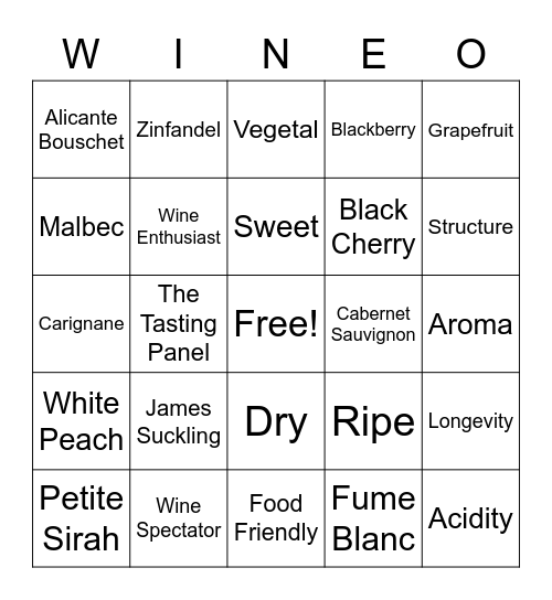 Wine Bingo Card