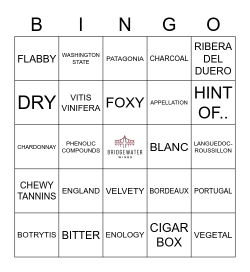 Wine Bingo Card