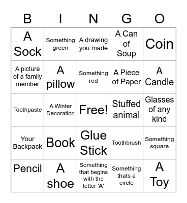 Around Your House Bingo Card