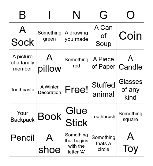 Around Your House Bingo Card