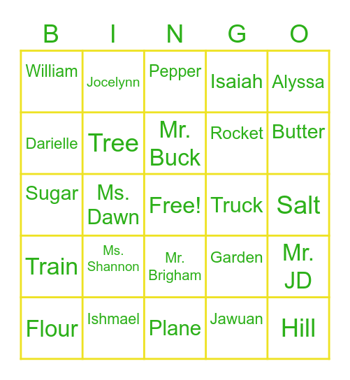 Spelling word BINGO Card