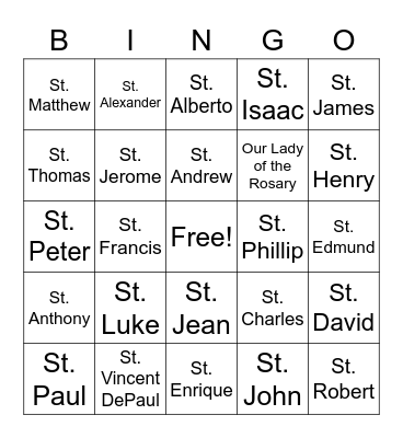 Saint Bingo Card