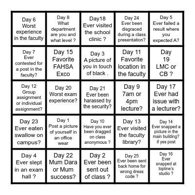 UNIOSUNFAHSAChallenge Bingo Card