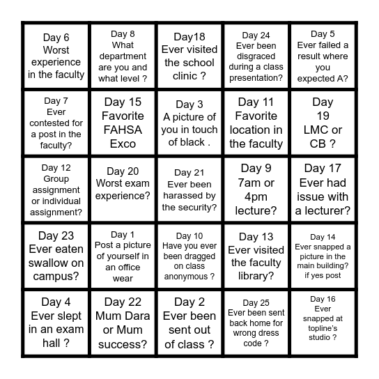 UNIOSUNFAHSAChallenge Bingo Card