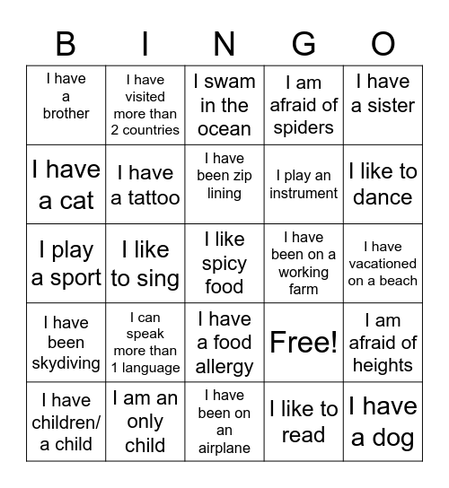 Do You Know Me? Bingo Card