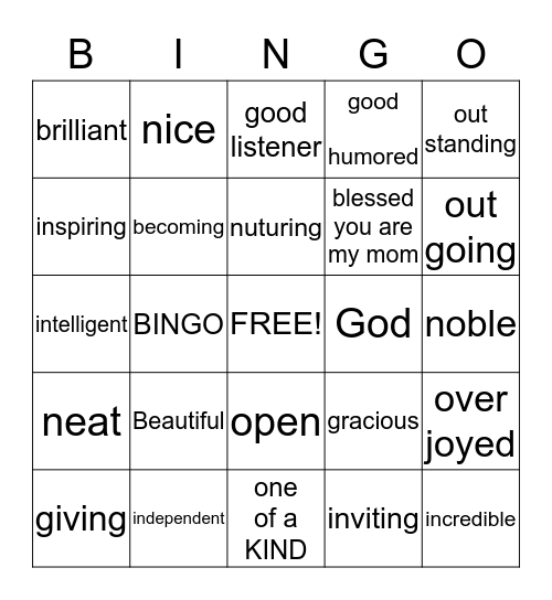 Mother's Day  Bingo Card