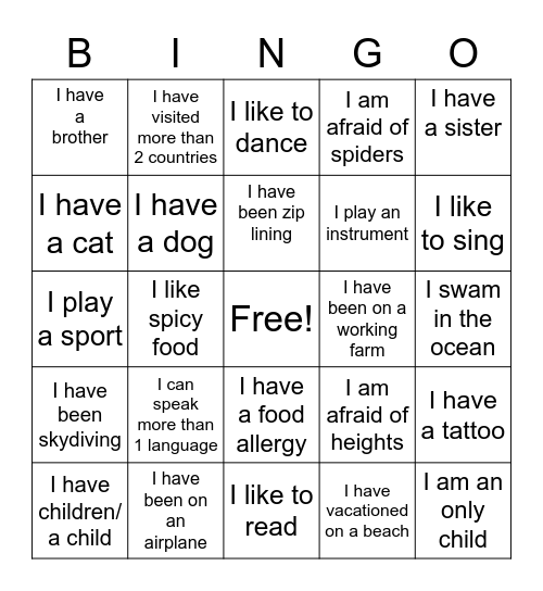 Do You Know Me? Bingo Card