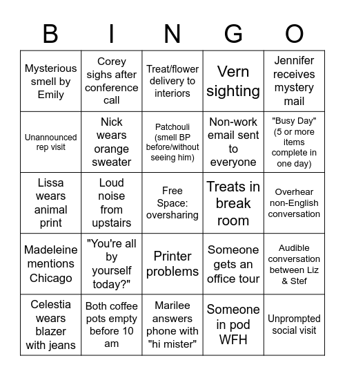 Office Bingo: Interiors 11/15-11/19 Bingo Card