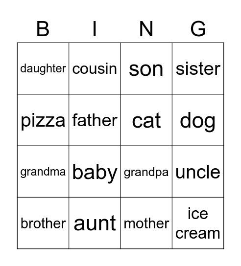 Family Bingo Card