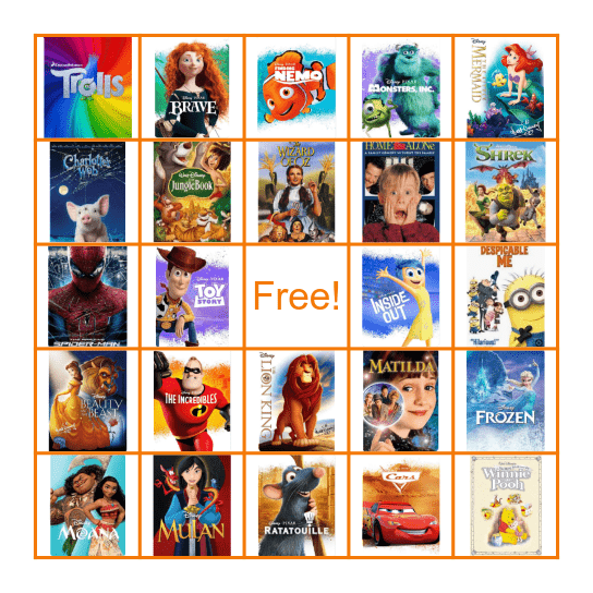 Children's Movie Bingo Card