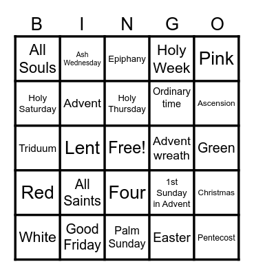 Church year Bingo Card