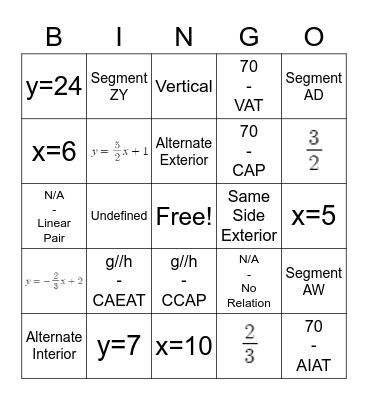 Geometry: Unit 3: Bingo Card