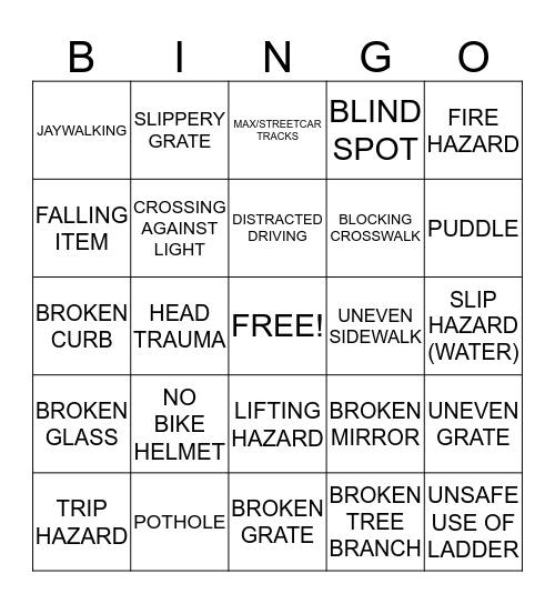 Safety BIngo Card