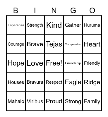 Eagle Ridge House Bingo Card