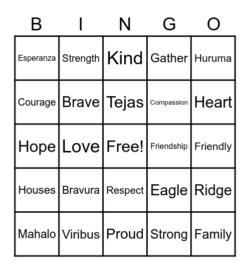 Eagle Ridge House Bingo Card