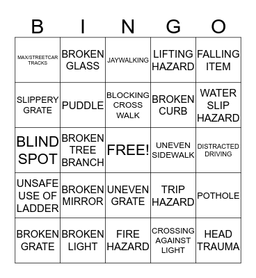 SAFETY  BINGO Card