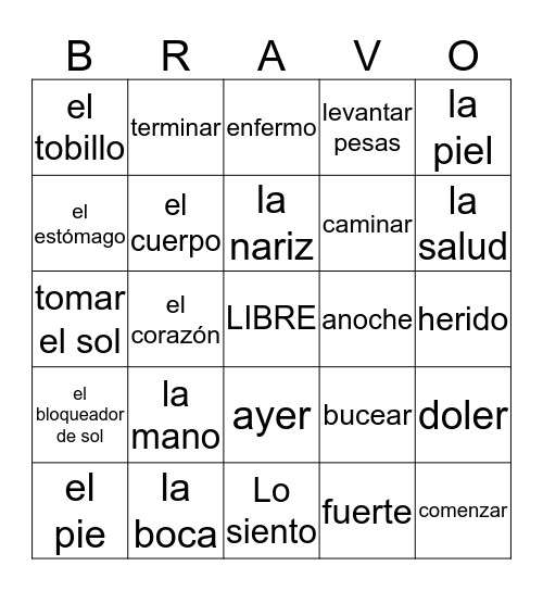 U6L2 Vocabulario Bingo Card