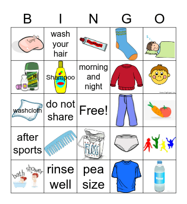 Hygiene Bingo Card