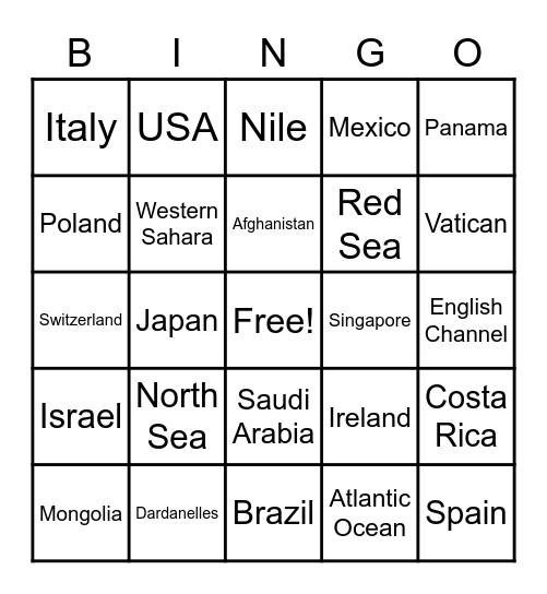 Geography Bingo Card