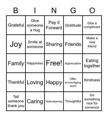 Gratitude Bingo Card