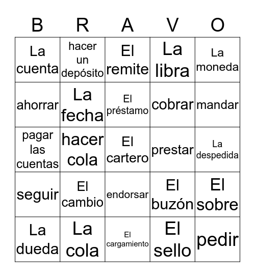 Los Servicios Bingo Card