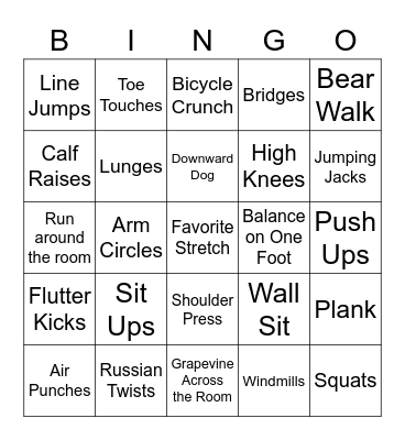 Fitness Bingo Card