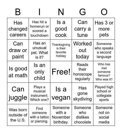 Untitled Bingo Card