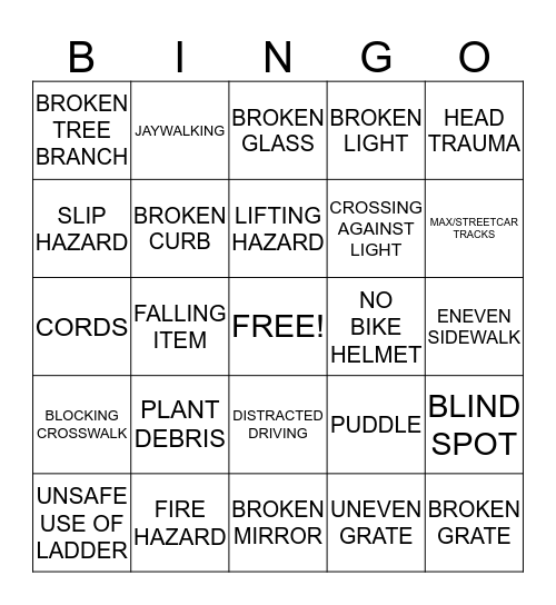 SAFETY BINGO Card