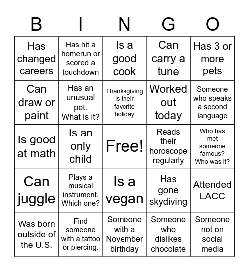 Untitled Bingo Card